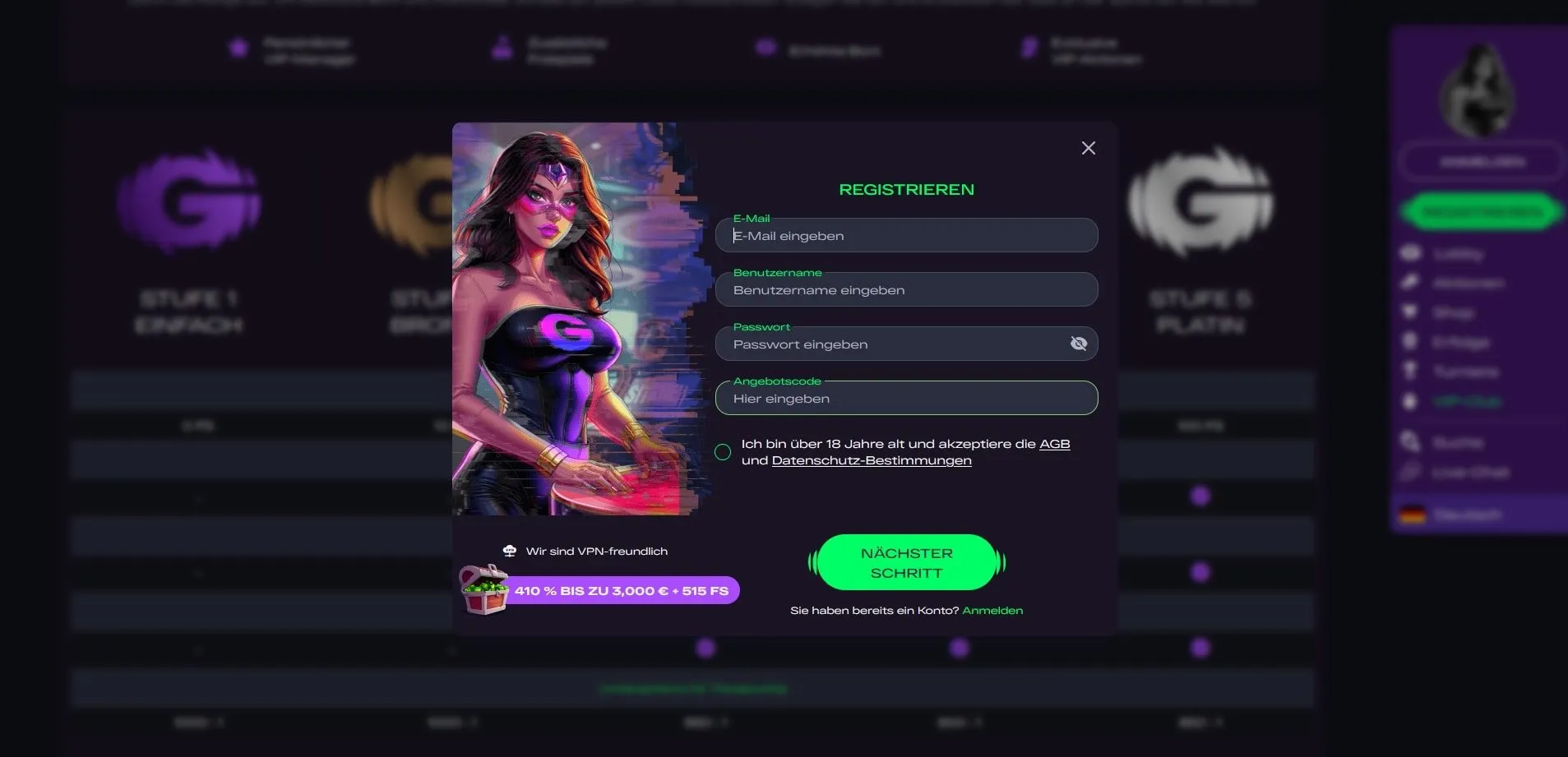 Glitchspin Casino Registrierung