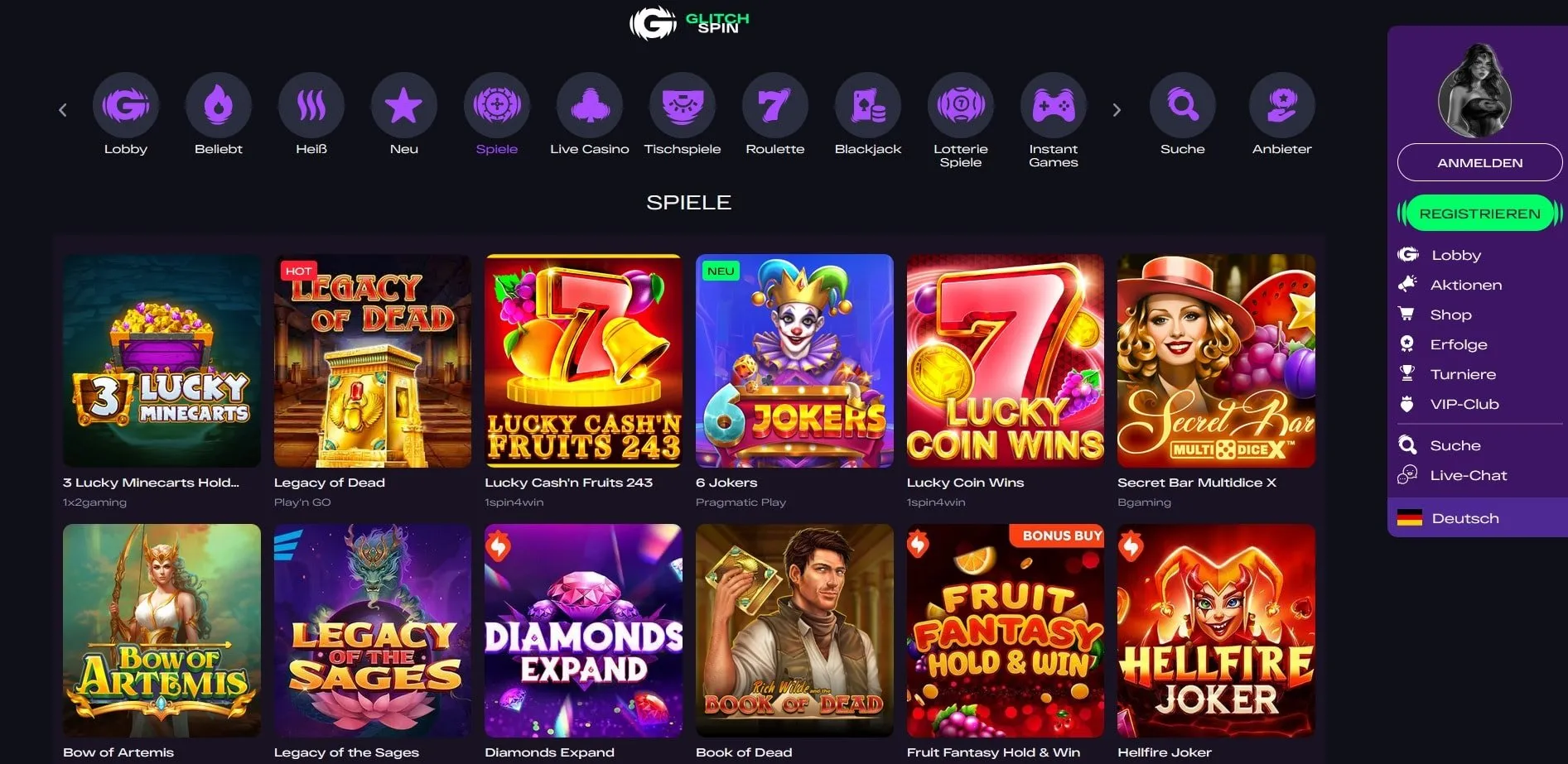 Glitchspin Casino Spiele