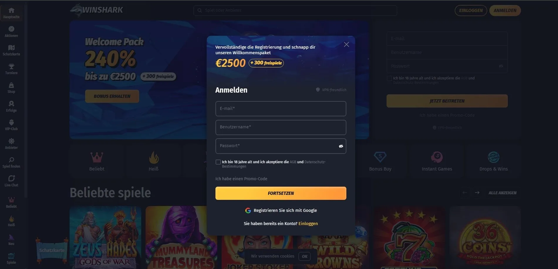 Winshak Casino Registrierung